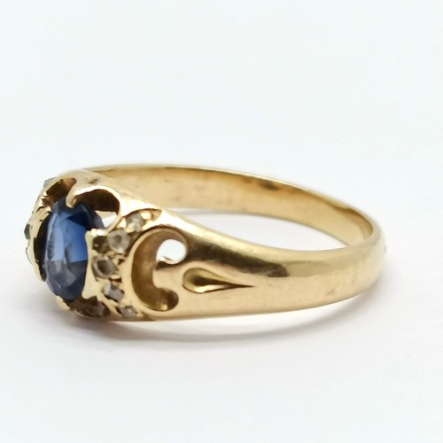 274 - Antique unmarked 18ct gold (touch test as) ring set with sapphire & diamond size H½ 2.6g total weigh... 