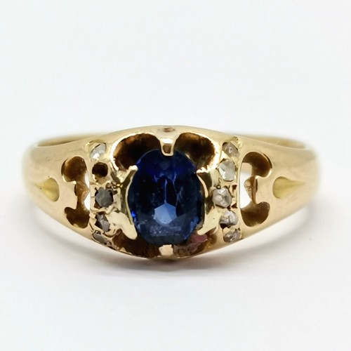 274 - Antique unmarked 18ct gold (touch test as) ring set with sapphire & diamond size H½ 2.6g total weigh... 