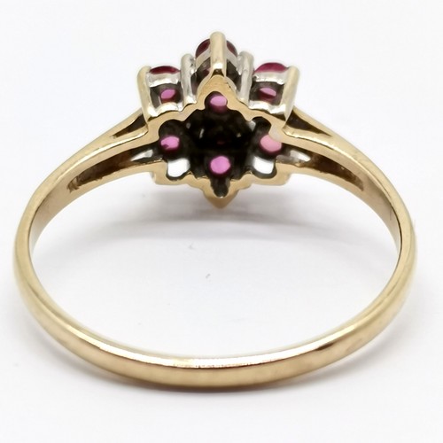 282 - 9ct gold hallmarked ruby and diamond set cluster ring size M½ 1.6g total weight