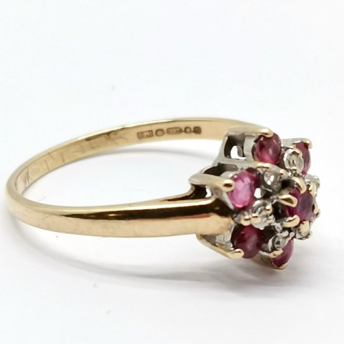 282 - 9ct gold hallmarked ruby and diamond set cluster ring size M½ 1.6g total weight