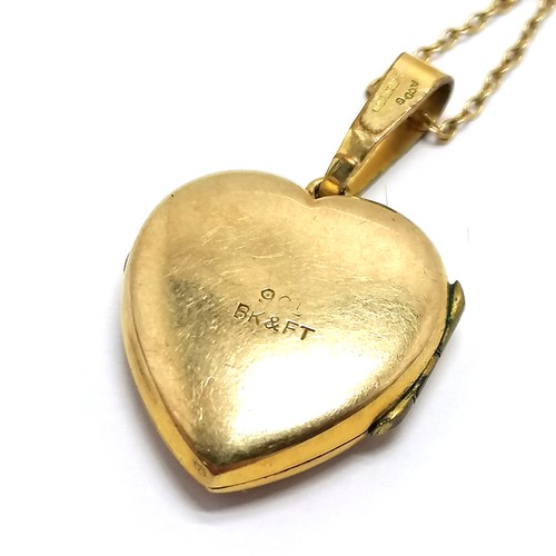 291 - 9ct gold marked chain 42cm long with a 9ct front and back heart locket 3cm drop total weight 4.7g