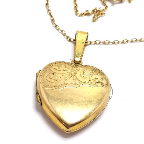 291 - 9ct gold marked chain 42cm long with a 9ct front and back heart locket 3cm drop total weight 4.7g