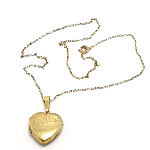 291 - 9ct gold marked chain 42cm long with a 9ct front and back heart locket 3cm drop total weight 4.7g