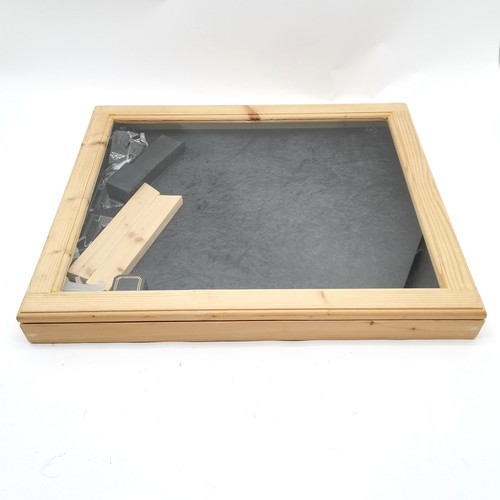 303 - Pine jewellery display case (60cm x 50cm) t/w ring sizers, diamond tester etc