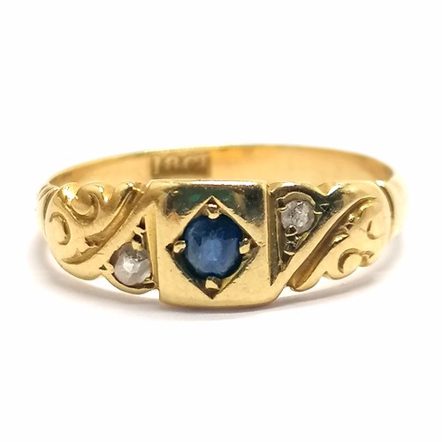 312 - Antique 18ct marked gold sapphire & diamond set ring - size L & 2.5g total weight