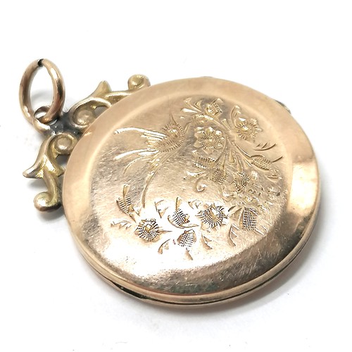 313 - 9ct gold front & back antique locket with engraved bird detail - 2.8cm drop & 4g total weight ~ 1 si... 