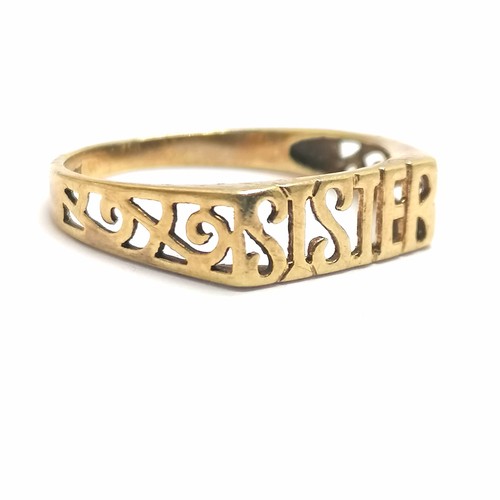 319 - 9ct hallmarked gold SISTER ring - size Q½ & 1.6g