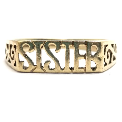 319 - 9ct hallmarked gold SISTER ring - size Q½ & 1.6g