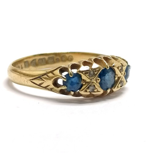 324 - 18ct Chester hallmarked gold sapphire & diamond set ring - size Q & 3.4g total weight