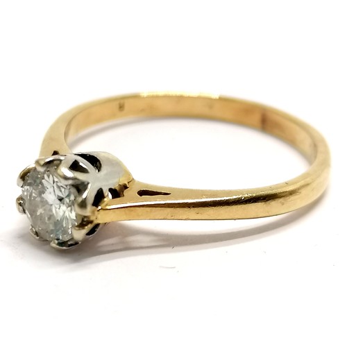 327 - Unmarked (touch tests as 18ct) gold solitaire diamond ring - size P & 2.7g total weight