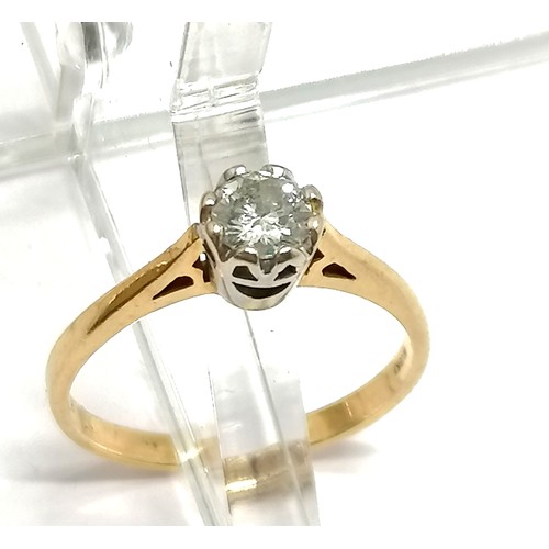 327 - Unmarked (touch tests as 18ct) gold solitaire diamond ring - size P & 2.7g total weight