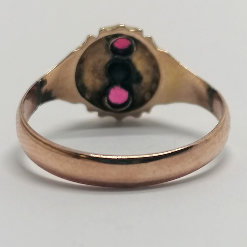 329 - Antique unmarked rose gold red paste / pearl set ring - size Q & 2.1g total weight