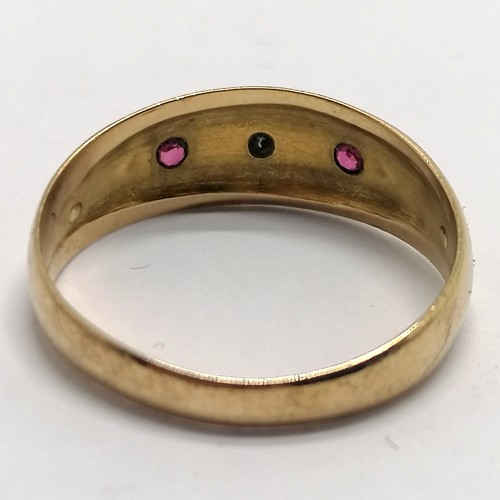 333 - Antique 18ct hallmarked rose gold ring set with diamond & rubies - size U & 3.6g total weight