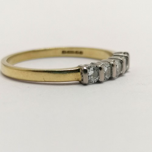 336 - 18ct hallmarked gold 5 stone diamond ring - size O & 2.3g total weight