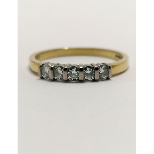 336 - 18ct hallmarked gold 5 stone diamond ring - size O & 2.3g total weight