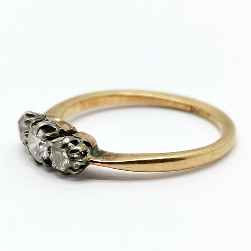 337 - Antique 18ct marked gold 3 stone diamond ring - size M & 2g total weight