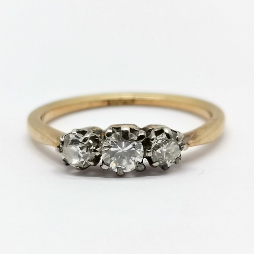 337 - Antique 18ct marked gold 3 stone diamond ring - size M & 2g total weight