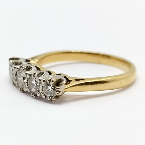 344 - 18ct hallmarked gold 5 stone diamond ring - size O & 4.4g total weight