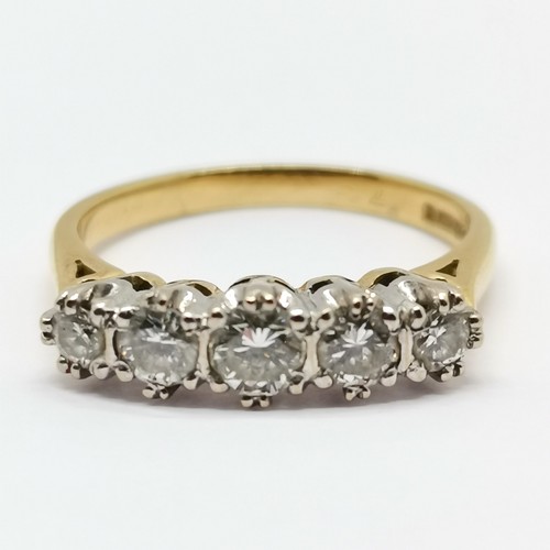 344 - 18ct hallmarked gold 5 stone diamond ring - size O & 4.4g total weight