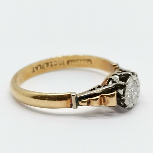 347 - 18ct gold & platinum diamond solitaire ring with fancy shoulders - size K & 2.4g total weight