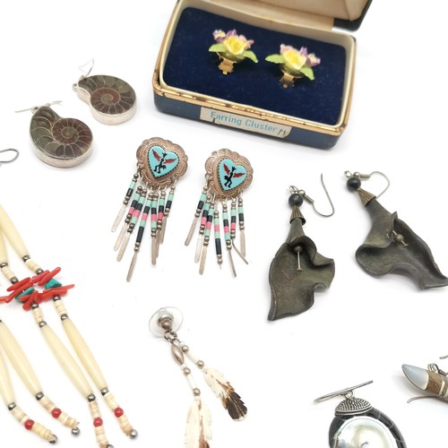 365 - Qty of earrings inc some silver, Native North American Indian inc Quoc Turquoise Inc (Albuquerque), ... 