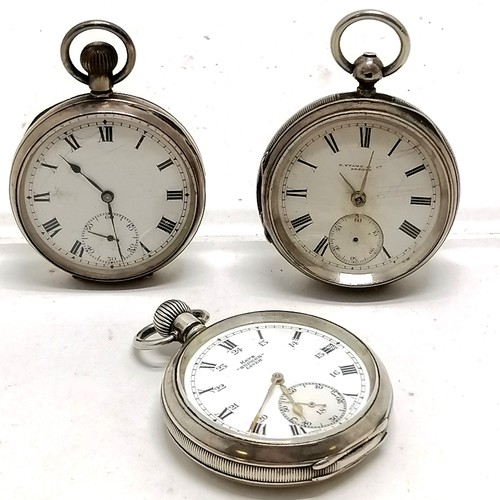 434 - 3 x silver cased pocket watches ~ Cunard (42mm) and has monogram, D Hyams & Co (London), Kays Superb... 