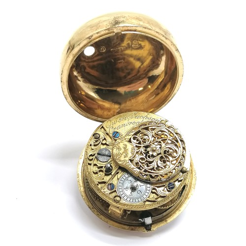 439 - George III silver-gilt and tortoise shell verge fusee pocket watch by Owen Jackson, Cranbrook, No.54... 