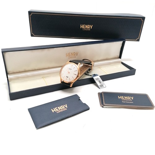 443 - Henry of London gold plated gents wristwatch (40mm case) in original retail box with swing tag & ori... 