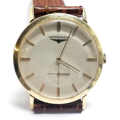 447 - Longines Wittnauer USA 14ct marked gold cased (32mm) manual wind wristwatch (calibre 19.a) - running... 