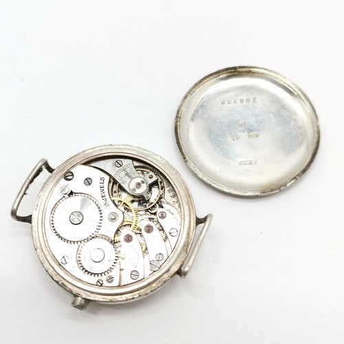 448 - Silver cased Buren military style manual wind wristwatch (32mm case) - lacks winder & hands but move... 