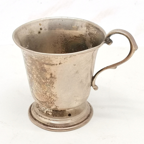 471 - Qty of silver ~ sauce boat, christening tankard, napkin ring & (loaded) spill vase - total weight (4... 