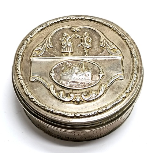 474 - 1926 Elkington & Co silver hinge lidded circular box with Royal Mail Steam Packet Co 1st prize (Fanc... 