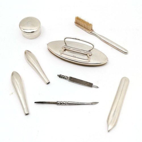 477 - Antique 1913 silver manicure set in a hallmarked silver fitted case by J Batson & Son - 15cm x 14cm ... 