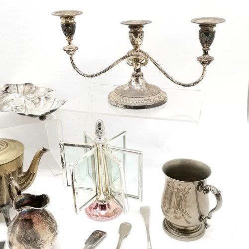 480 - Quantity of plated ware including a candelabrum, multi photograph frame cutlery etc.