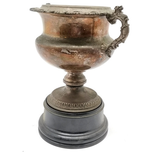 487 - WMF antique silver plated champagne bucket on a turned 'presentation' wooden base - total height 34c... 