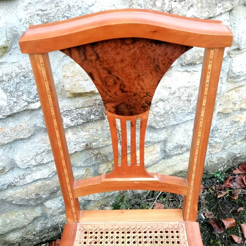 60 - Pair of walnut side chairs with rattan seats - in good used condition - 43cm x 40cm x 94cm