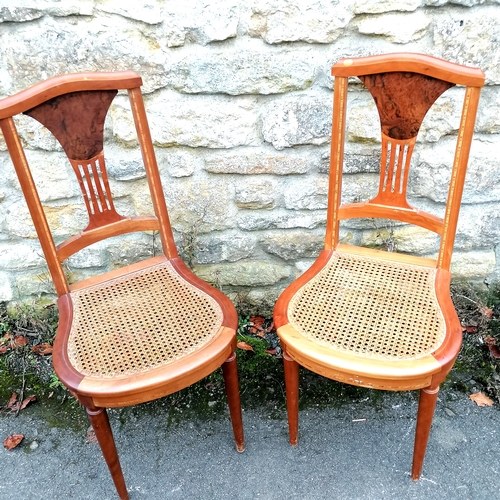 60 - Pair of walnut side chairs with rattan seats - in good used condition - 43cm x 40cm x 94cm