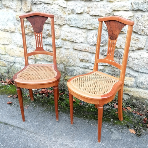 60 - Pair of walnut side chairs with rattan seats - in good used condition - 43cm x 40cm x 94cm