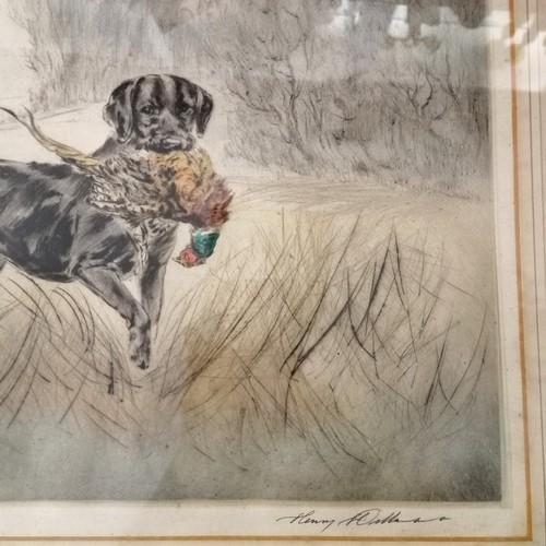 73 - 2 x Henry Wilkinson (1921-2011) signed etchings - dog with pheasant in mouth frame 52cm x 62cm