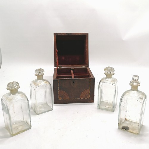 82 - Antique continental decanter box fitted with 4 original decanters (1 with later stopper) - box decor... 