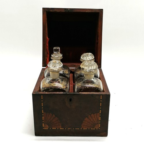 82 - Antique continental decanter box fitted with 4 original decanters (1 with later stopper) - box decor... 