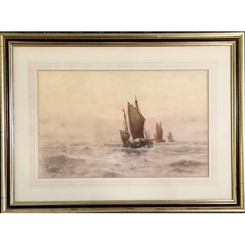 88 - 1910 signed watercolour painting 'Fishing boats off dover' - frame 54cm x 73cm