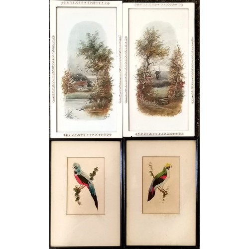 105 - a pair of framed hand painted porcelain plaques with pastoral scenes initialled BD 32cm x 18cm T/W a... 