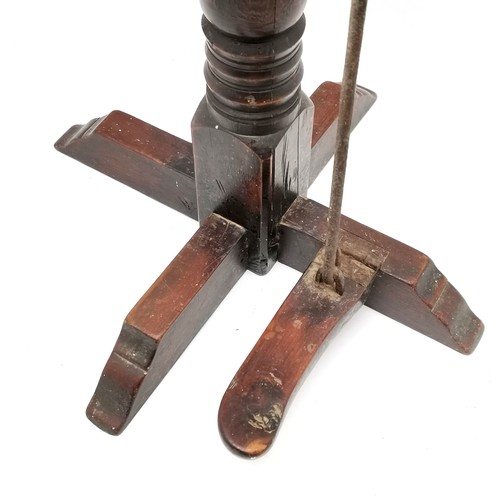 106 - Antique unusual saddlers clamp with yew wood base terminating on 4 sled feet with iron & brass mecha... 