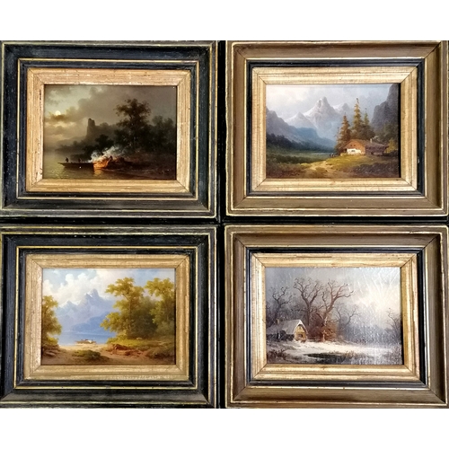 108 - Colestin Brugner (1824-87) set of 4 x landscape oil paintings on board representing the seasons in o... 