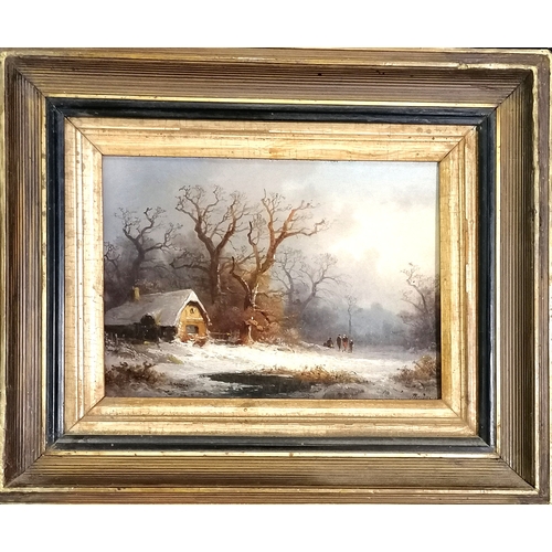 108 - Colestin Brugner (1824-87) set of 4 x landscape oil paintings on board representing the seasons in o... 