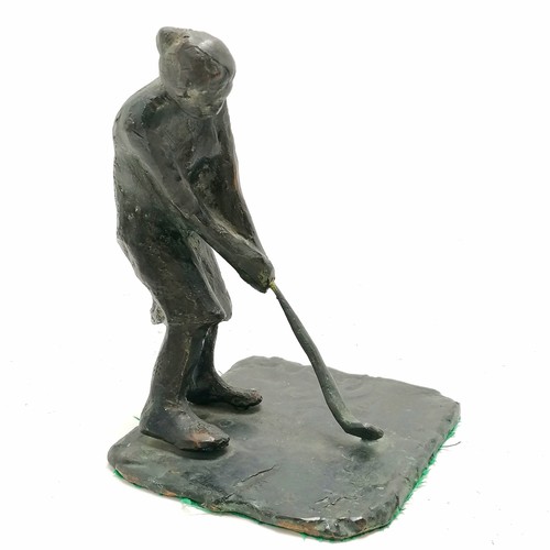 109 - 1983 bronze centenary golf club figure of lady golfer - Helensburgh (?) by RR - 21cm high