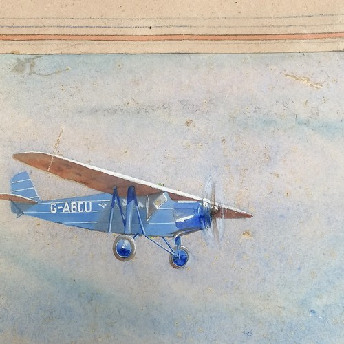 112 - Original watercolour painting of G-ABCU Desoutter Mk II plane as flown & crashed (in 1930) by Winifr... 