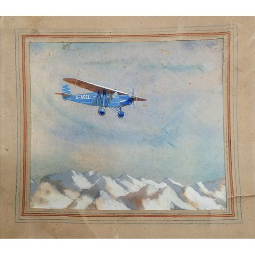 112 - Original watercolour painting of G-ABCU Desoutter Mk II plane as flown & crashed (in 1930) by Winifr... 