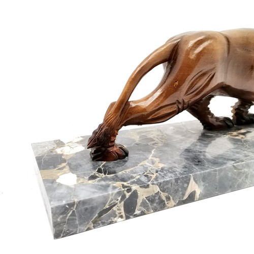 119 - Art Deco style unusual hand carved wooden big cat figure on a marble base (52cm x 14.5cm) & 16cm hig... 